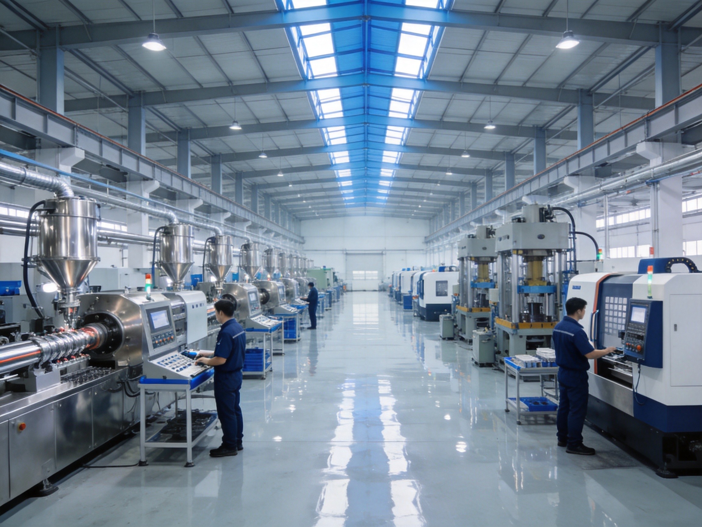 Extruders, 600T injection molding, 500T hot press and compounding equipment