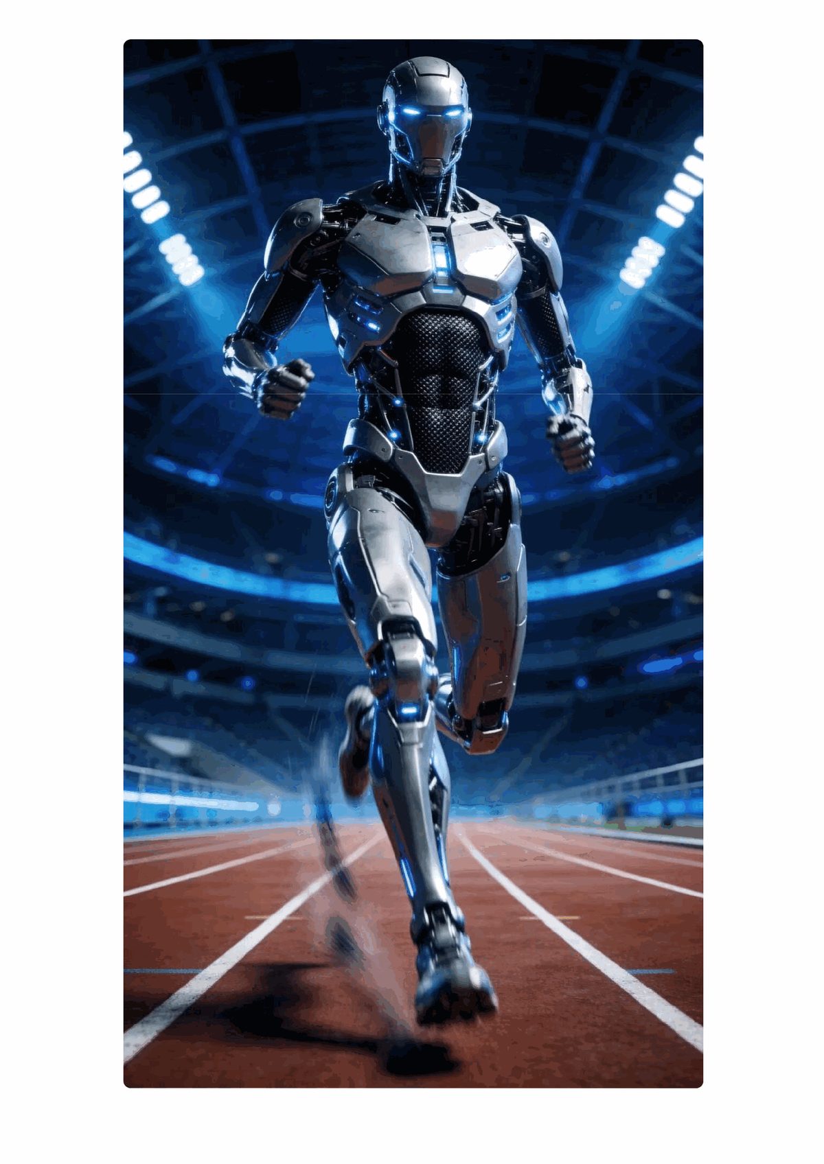Humanoid robot sprinting on the track at the World Humanoid Robot Games - powered by T1200 carbon fiber